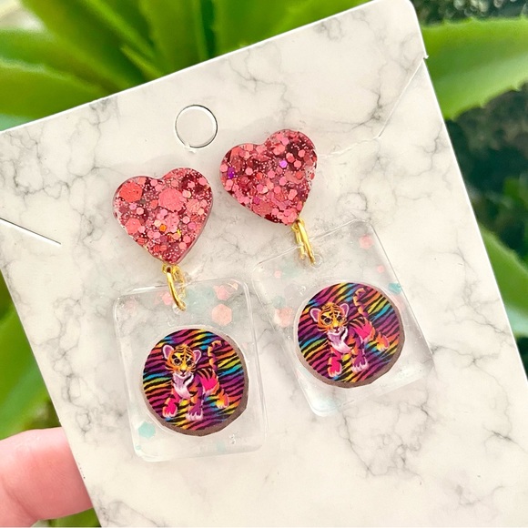 Lisa Frank Tiger Acrylic Earrings - Picture 2 of 5